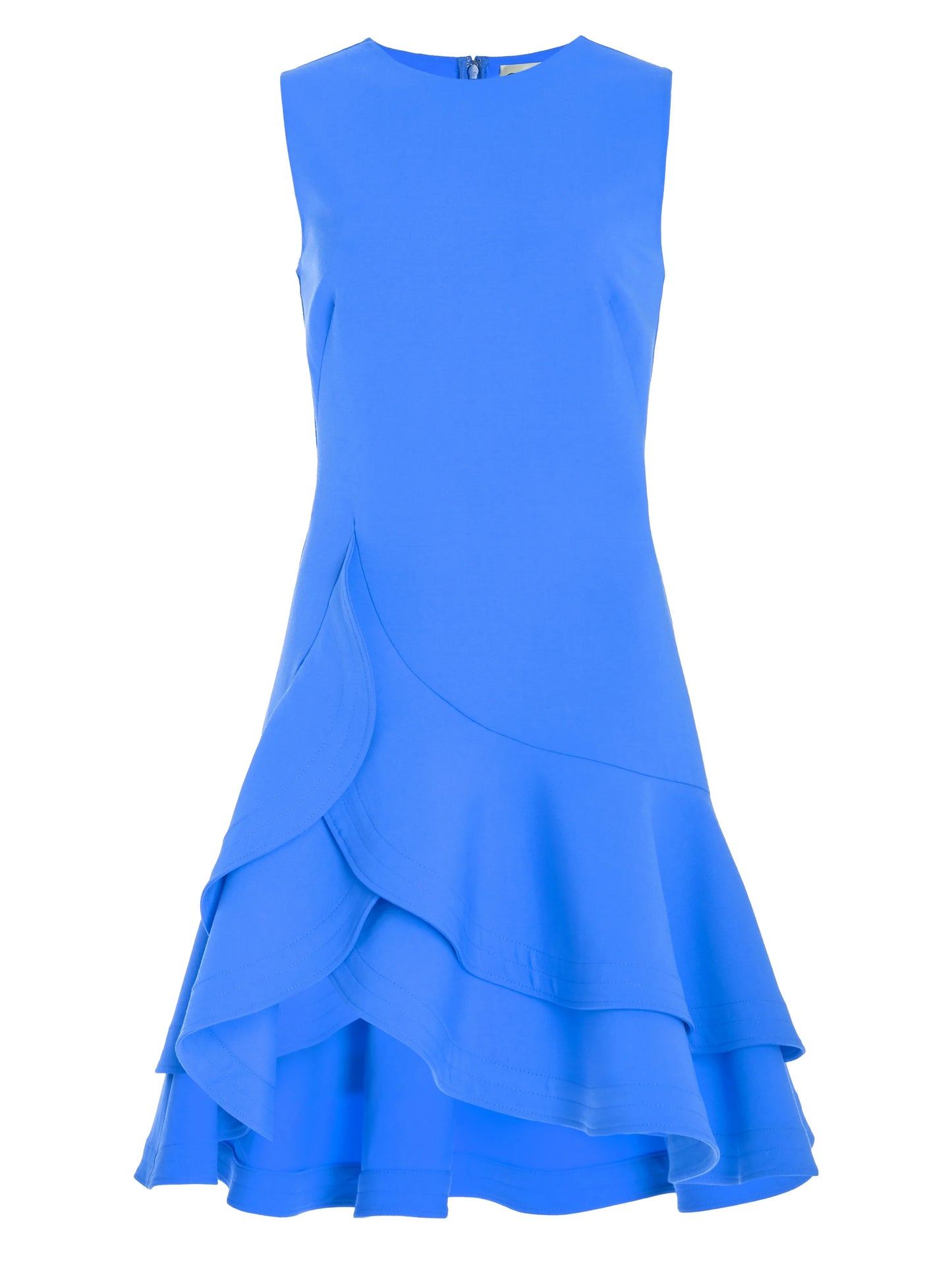 Blue Ruffled Crew Neck Sleeveless A-line Mini Homecoming Dress