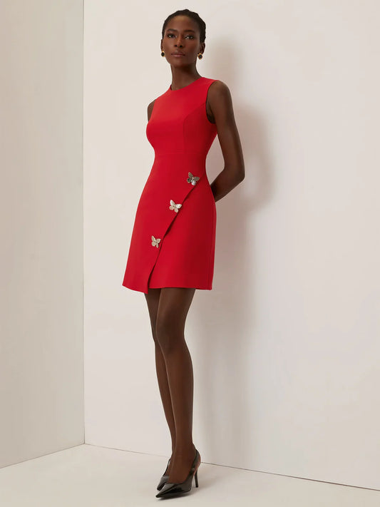 Red Butterfly Classic Crew Neck Sleeveless A-Line Mini Dress